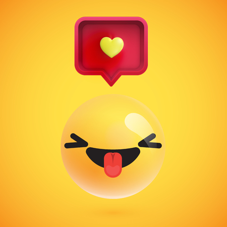 Cute high-detailed yellow emoticon with speech bubble and heart for web, vector illustrationのイラスト素材
