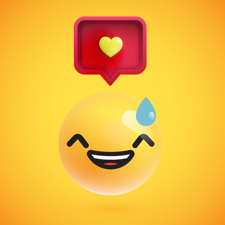 Cute high-detailed yellow emoticon with speech bubble and heart for web, vector illustrationのイラスト素材