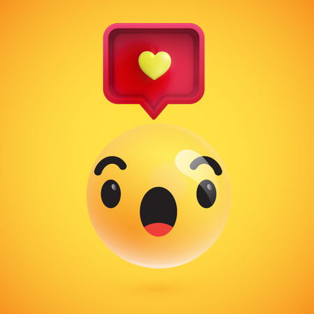 Cute high-detailed yellow emoticon with speech bubble and heart for web, vector illustrationのイラスト素材