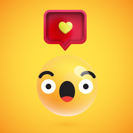Cute high-detailed yellow emoticon with speech bubble and heart for web, vector illustrationのイラスト素材