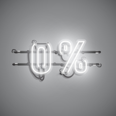 '0%' neon realistic sign, vector illustrationのイラスト素材