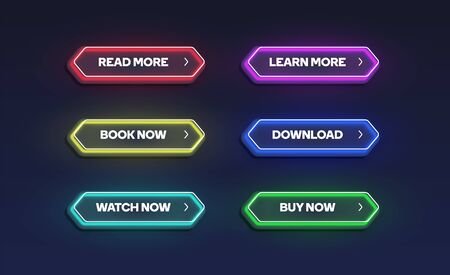 Colorful shining neon button set, vector illustrationのイラスト素材