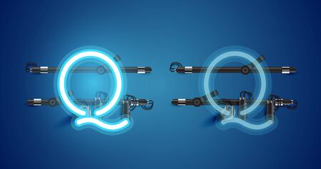 Realistic glowing blue neon charcter on and offのイラスト素材