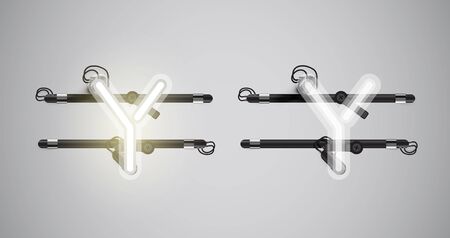 Realistic glowing grey neon charcter on and offのイラスト素材