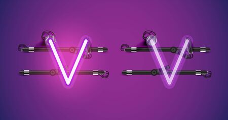 Realistic glowing purple neon charcter on and offのイラスト素材