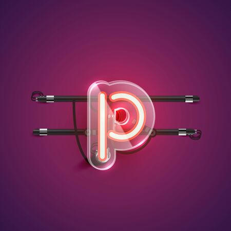 Realistic neon P character with plastic case around, vector illustrationのイラスト素材