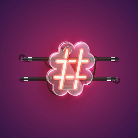 Realistic neon 'hash tag' character with plastic case around, vector illustrationのイラスト素材