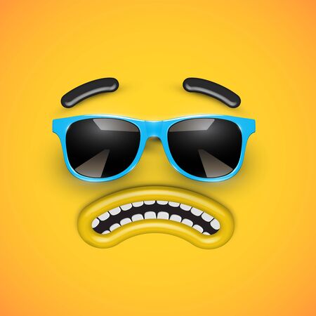 Cute angry emoticon with blue sunglasses, vector illustrationのイラスト素材