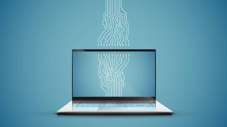Realistic laptop with electric circuit map, vector illustrationのイラスト素材