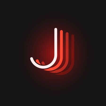 Red neon character font on black background with reflections, vector illustrationのイラスト素材