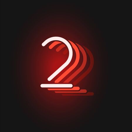 Red neon character font on black background with reflections, vector illustrationのイラスト素材
