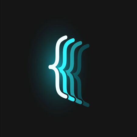 Blue neon character font on black background with reflections, vector illustrationのイラスト素材