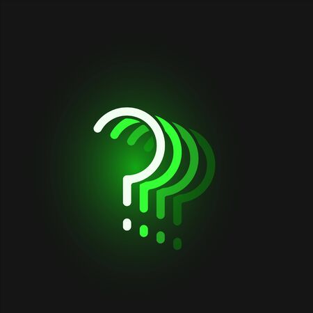 Green neon character font on black background with reflections, vector illustrationのイラスト素材