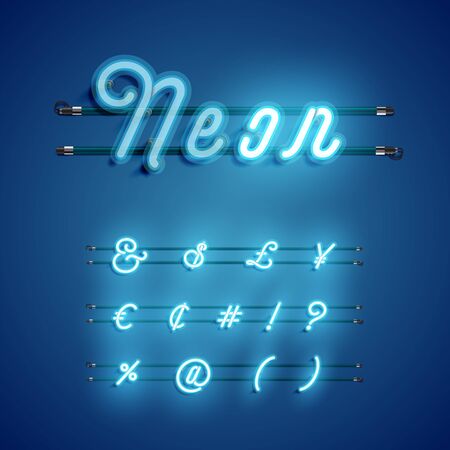 Blue coloured neon character, vector illustrationのイラスト素材