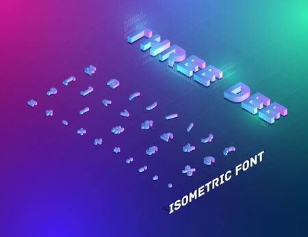 'THREE DEE' tech font set, isometric vector illustartionのイラスト素材