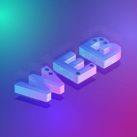 3D 'WEB' text with grids and lines, isometric vector illustrationのイラスト素材