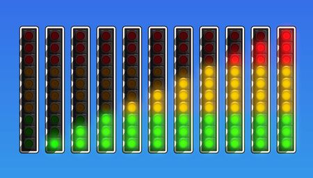 Realistic traffic lamp set, green, yellow and red on and off states, vector illustration