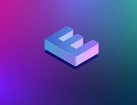 'THREE DEE' tech font character 'E', isometric vector illustrationのイラスト素材