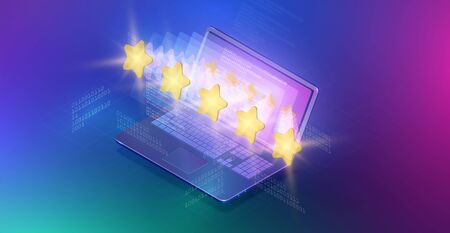 Website or notebook rating with shiny stars, isometric vector illustrationのイラスト素材