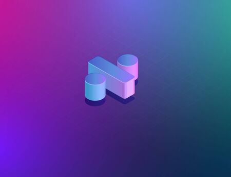 'THREE DEE' tech font obelus sign character, isometric vector illustrationのイラスト素材