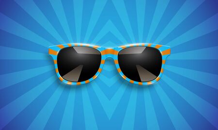 Realistic striped sunglasses on yellow background, vector illustrationのイラスト素材