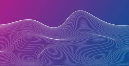 Colorful tech wavy grid with lines, abstract 3D landscape background, vector illustrationのイラスト素材
