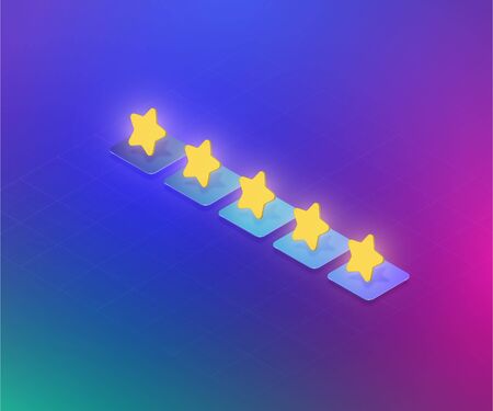 Five-star rating 3D stars, isometric vector illustrationのイラスト素材