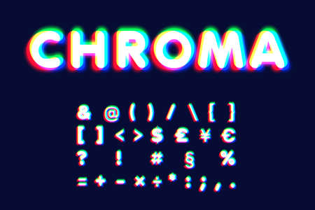 Realistic chromatic aberration font set, vector illustrationのイラスト素材
