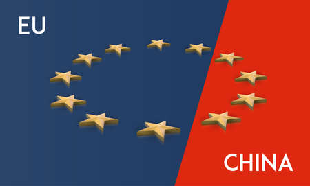 European Union and China flag merged into one, vectorのイラスト素材