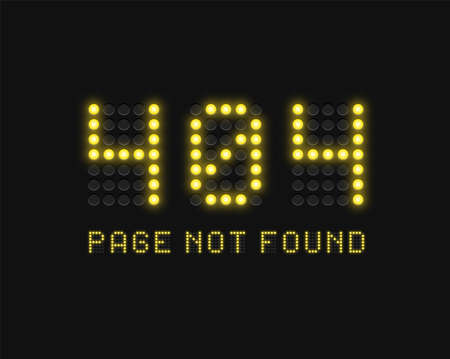 '404 PAGE NOT FOUND' text written with realistic pixel font, vector illustration