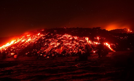 Lava cast in detail on the erupting Etna Volcanoの写真素材
