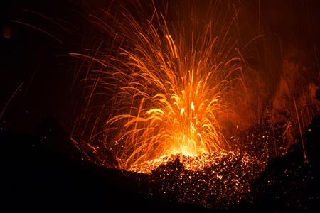 Lava Spattering Eruption on Stromboli Volcanoの写真素材