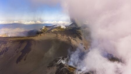 -Etna crater in a aerial volcano panoramic view from aboveの写真素材