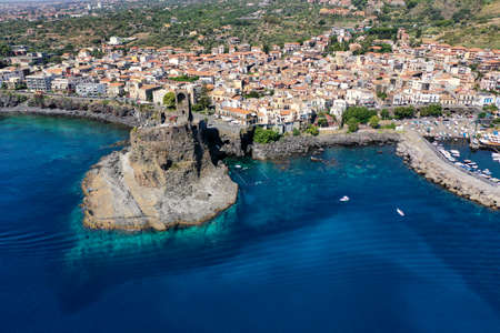 Acicastello from above of Castle and blue sea with sharp and clear seabedのeditorial素材