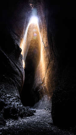 Inside a spectacular Etna lavatube - Serracozzo caveの写真素材