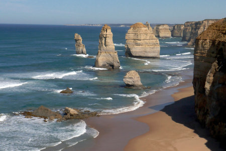 The Twelve Apostles are a collection of limestone stacks off the shore of Port Campbell National Park, by the Great Ocean Road in Victoria, Australia.の写真素材