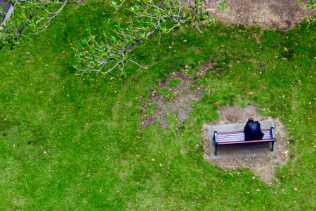 Aerial view of a man in contemplation.の写真素材