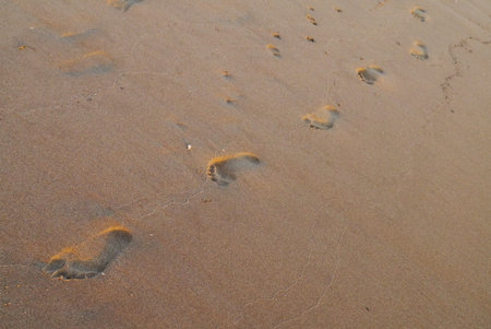 Walking alone early morning on the sands of Hong Kong. 2013の写真素材