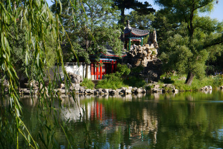 Arriving by boat at the Summer Mountain Palace, Chengde.のeditorial素材