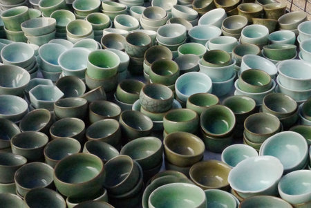 The Dunhuang Night Market offers many treasures. I bought a few of these celadon tea cups :)の写真素材