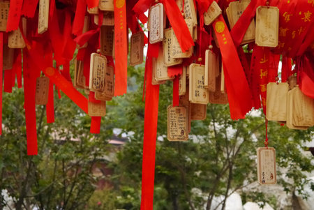 Prayers attached to the trees by the faithful.のeditorial素材