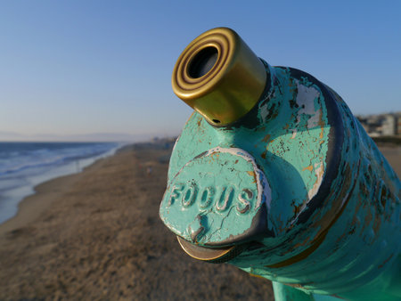 Vintage telescopes available for public use along the Southern California Pacific Coast. Some get an annual coat of paint. Redondo Beach, CA 2012.の写真素材