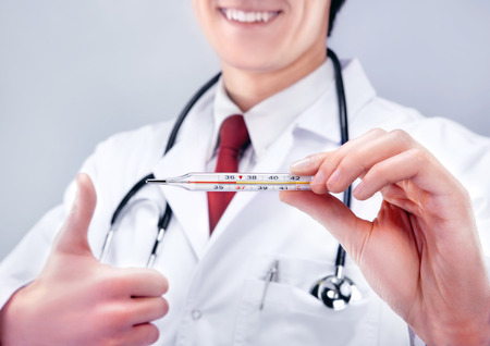 Doctor with thermometer. High resolution. 3D renderの写真素材