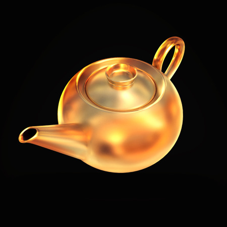 Golden teapot isolated on black  background. High resolution.の写真素材