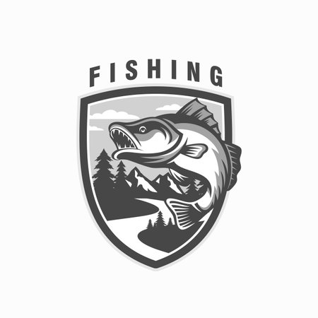 Vintage Fishing Logo Image GRAY COLORのイラスト素材