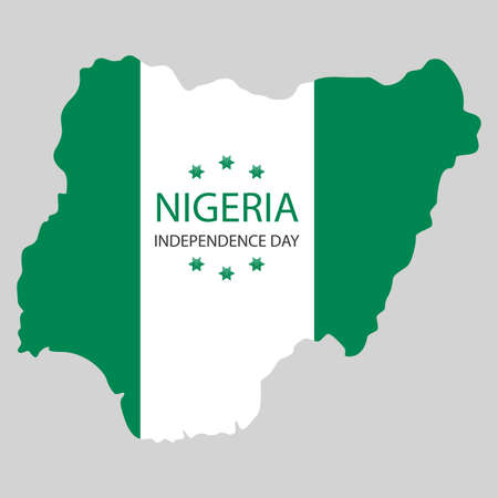 October 1st Nigeria Independence Day. Country map covered with flag. Vector illustration.のイラスト素材