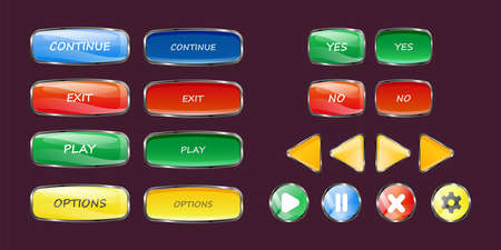Kit vector cartoon glass buttons for game user interfaceのイラスト素材