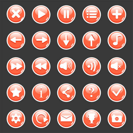 Kit vector round glass buttons for mobile development, casual games, ui kitのイラスト素材