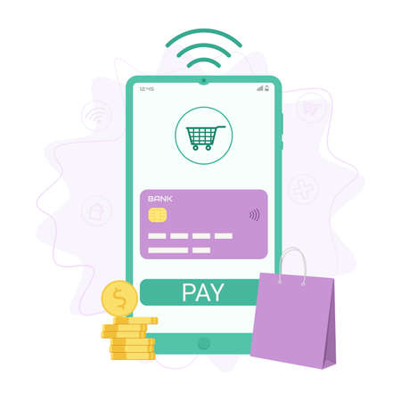 Mobile payment concept. Flat style. Vector illustration.のイラスト素材