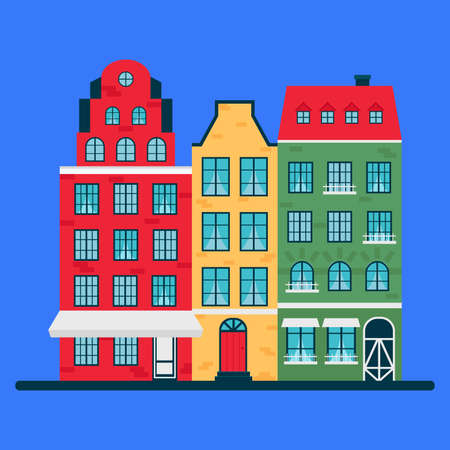Scandinavian style houses. Vector illustration in flat style.のイラスト素材